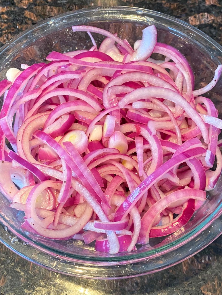 bowl of easy pickled red onions