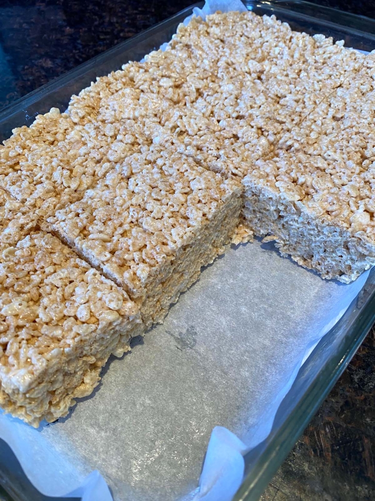 pan of Microwave Rice Krispie Treats