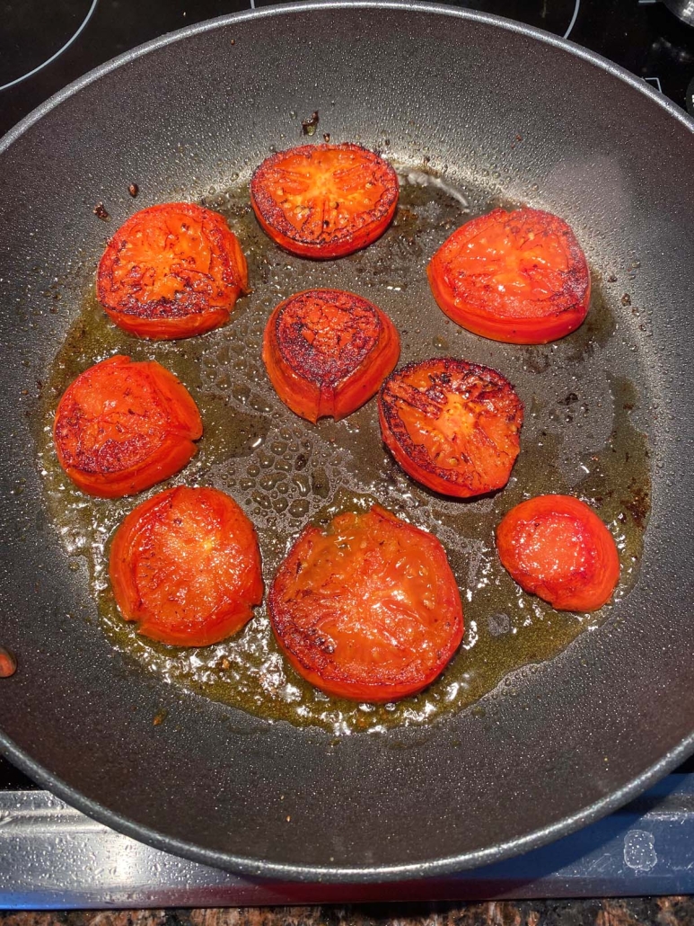 seasoned tomato slices pan frying