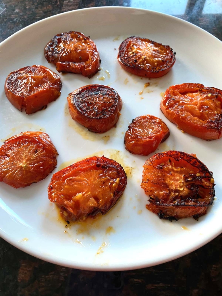 plate of Pan Fried Tomatoes with seasoning
