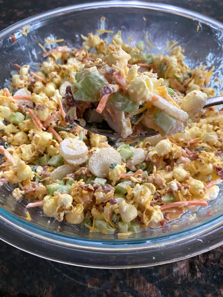 forkful of easy popcorn salad