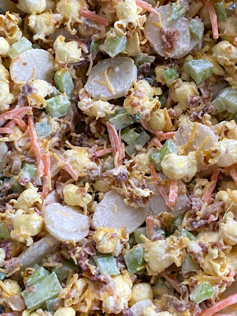 close-up of popcorn salad