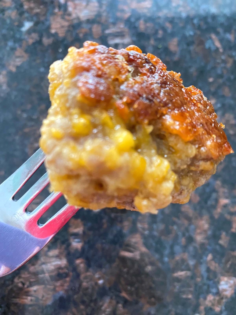fork holding a Bisquick Sausage Ball