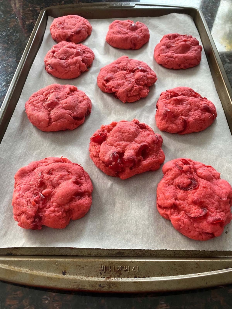 easy cherry cookies on a baking sheet