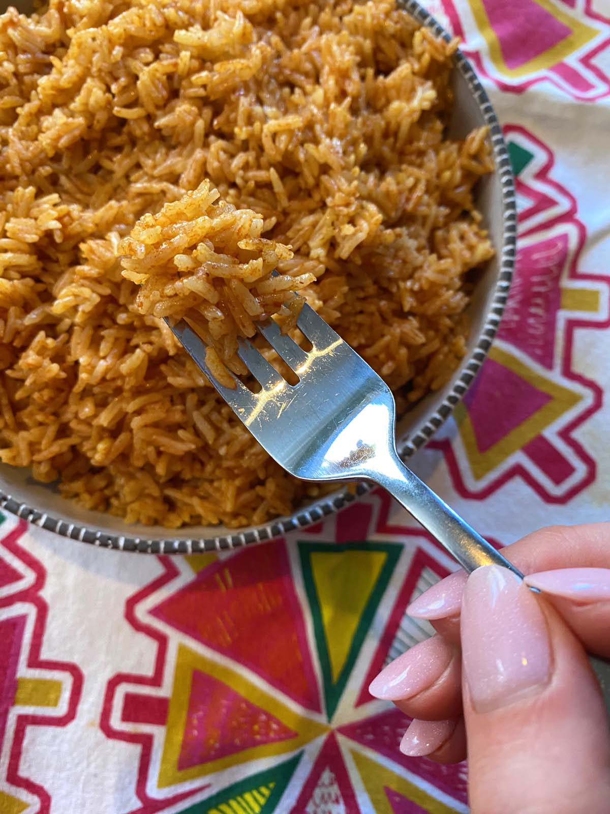 A bowl of Instant Pot Mexican rice. 