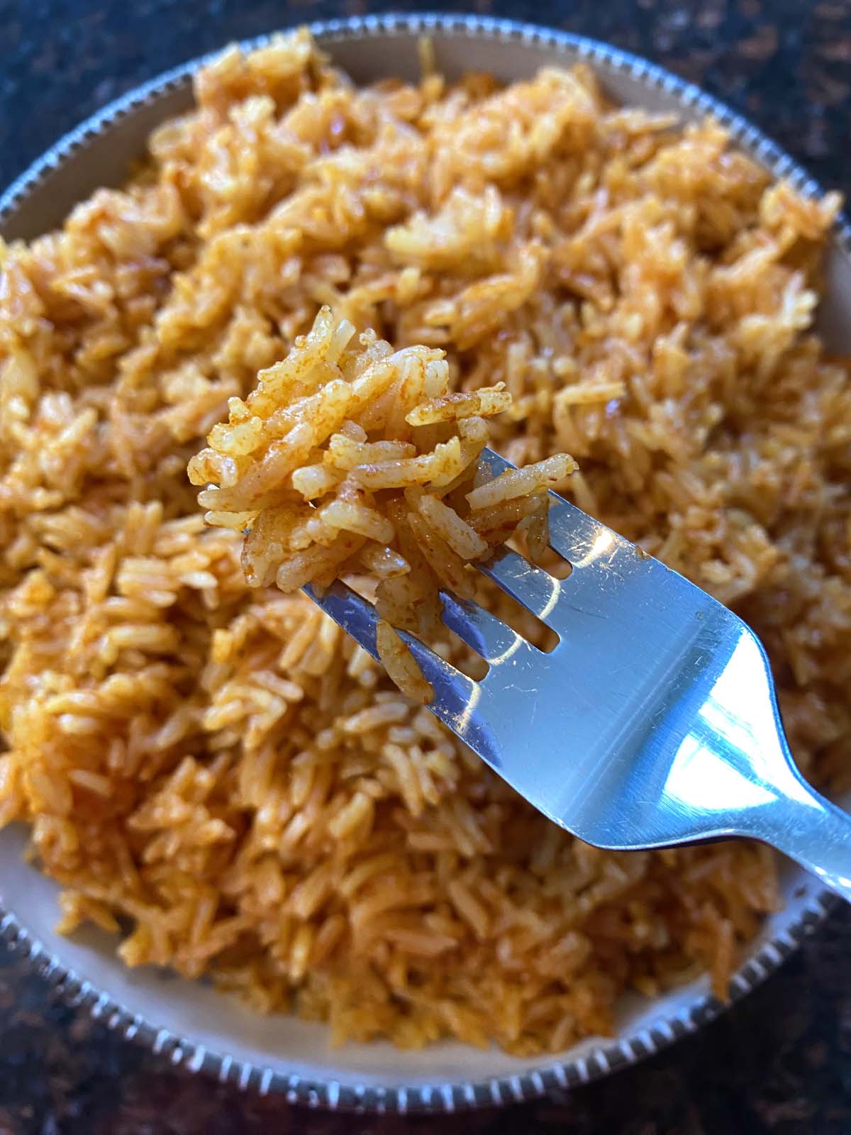 A bowl of Instant Pot Mexican rice. 