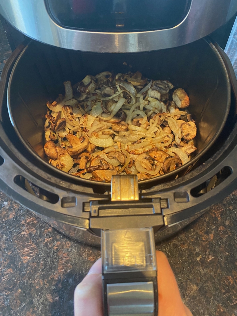 mushrooms and onions in the air fryer