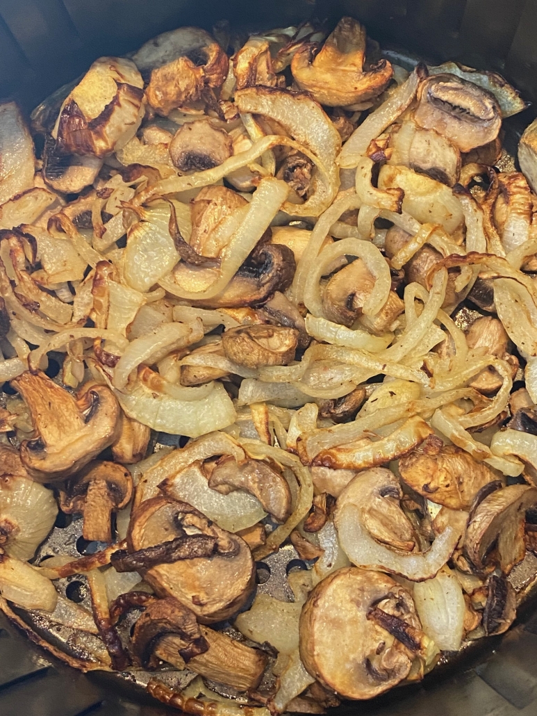 caramelized mushroom and onion slices in air fryer