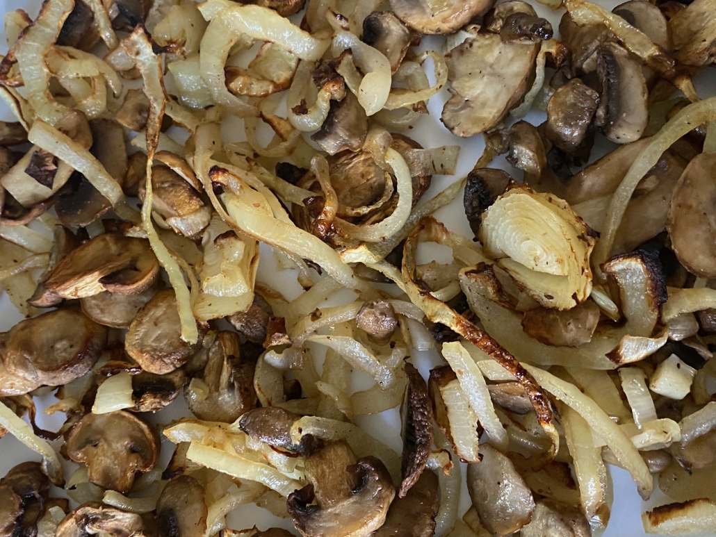 seasoned, air fried mushrooms and onions