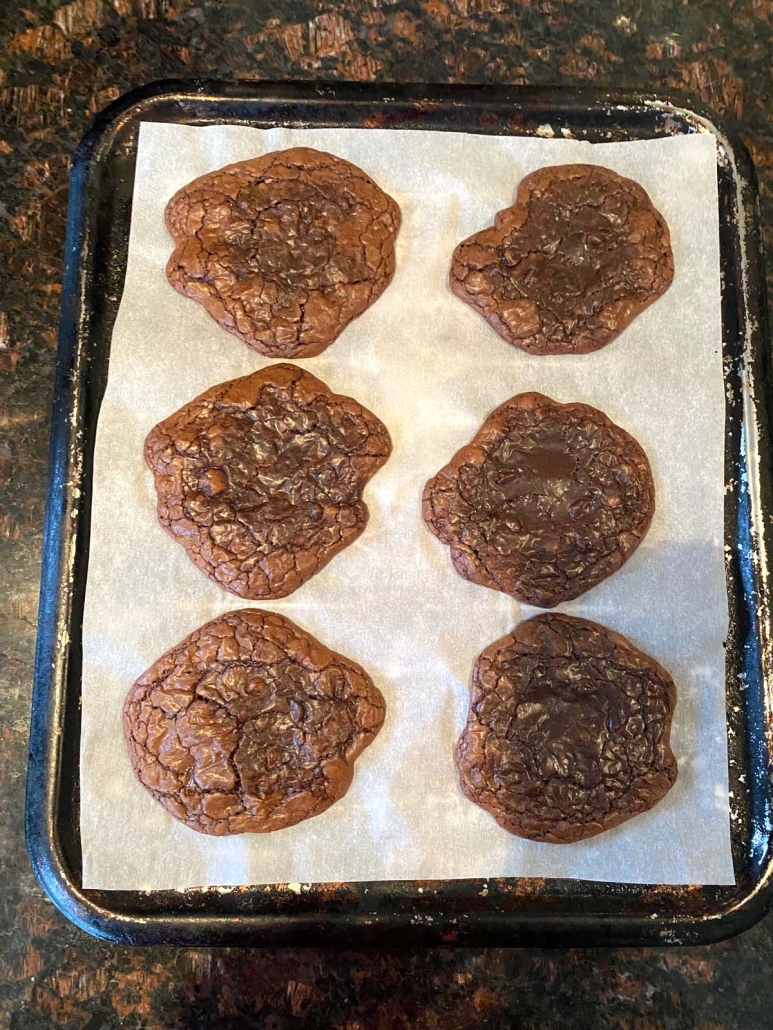 Brownie Mix Cookies baked on a cookie sheet