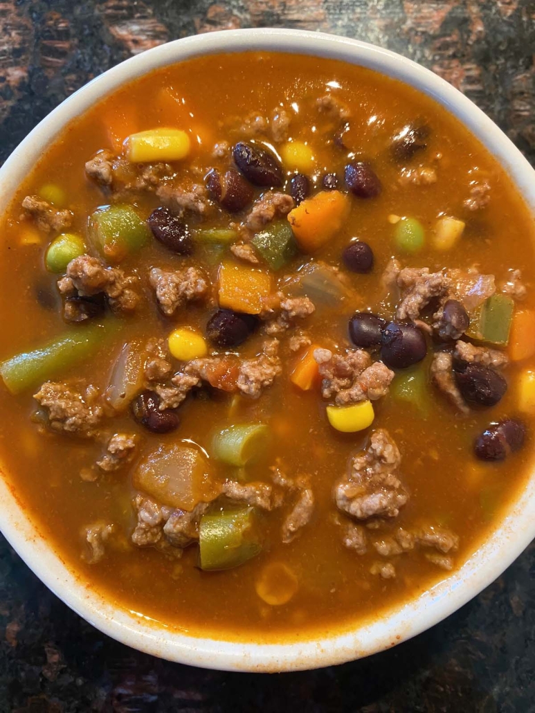 beef and veggies in Chili Soup