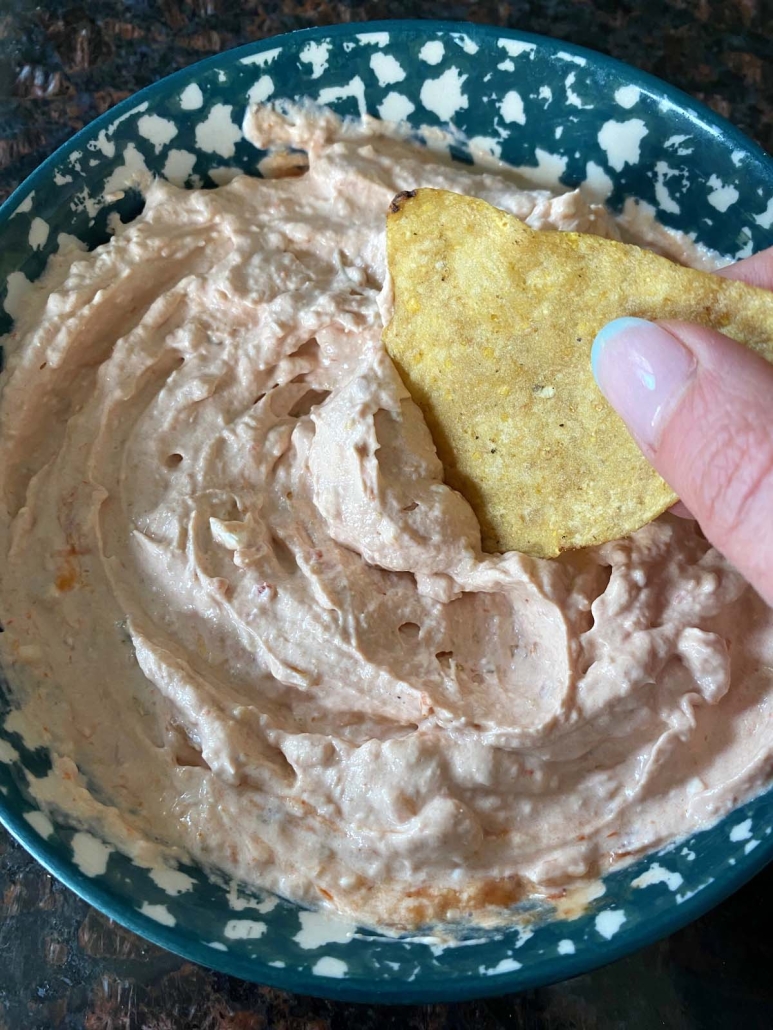 tortilla chip in Cream Cheese And Salsa Dip