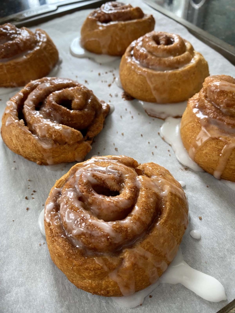close-up of Crescent Roll Cinnamon Rolls made with crescent roll dough