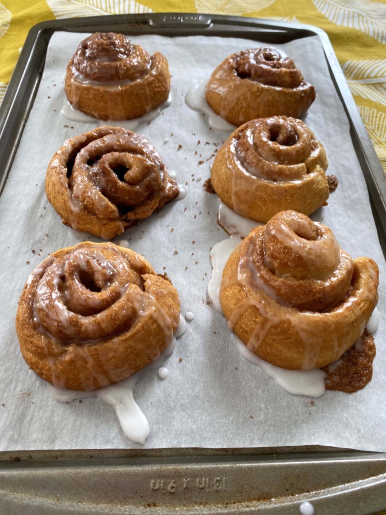 tray of easy breakfast Crescent Roll Cinnamon Rolls