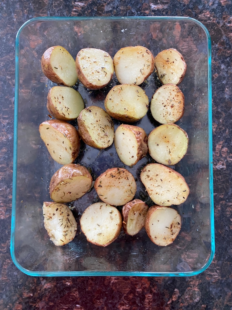 red potatoes in microwave safe dish