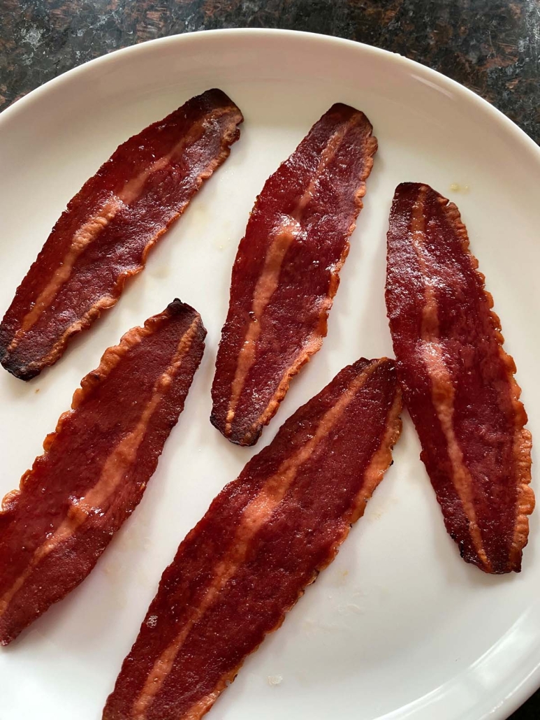 turkey bacon slices on a plate