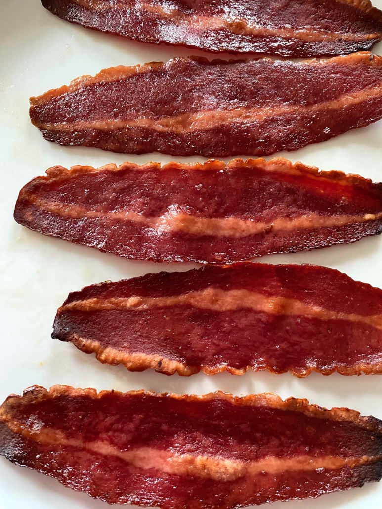 Turkey Bacon Cooked In The Oven laid out on a serving plate
