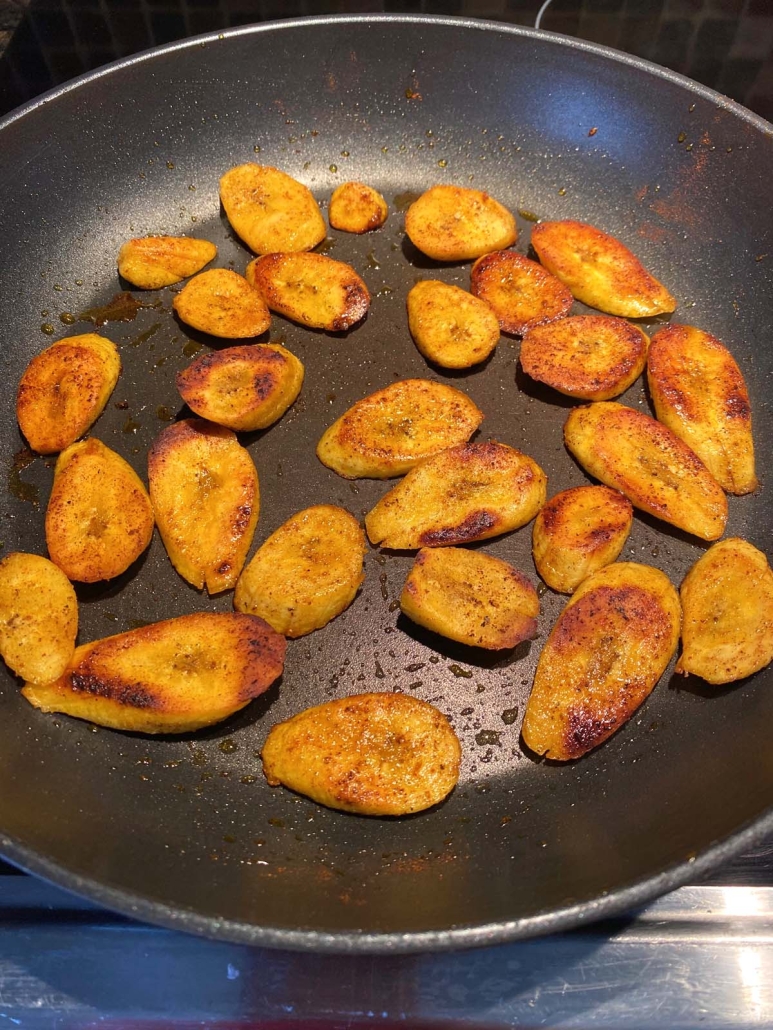 plantain slices in skillet
