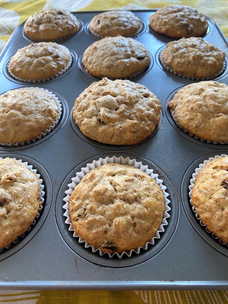 close-up of tray of Raisin Bran Muffins