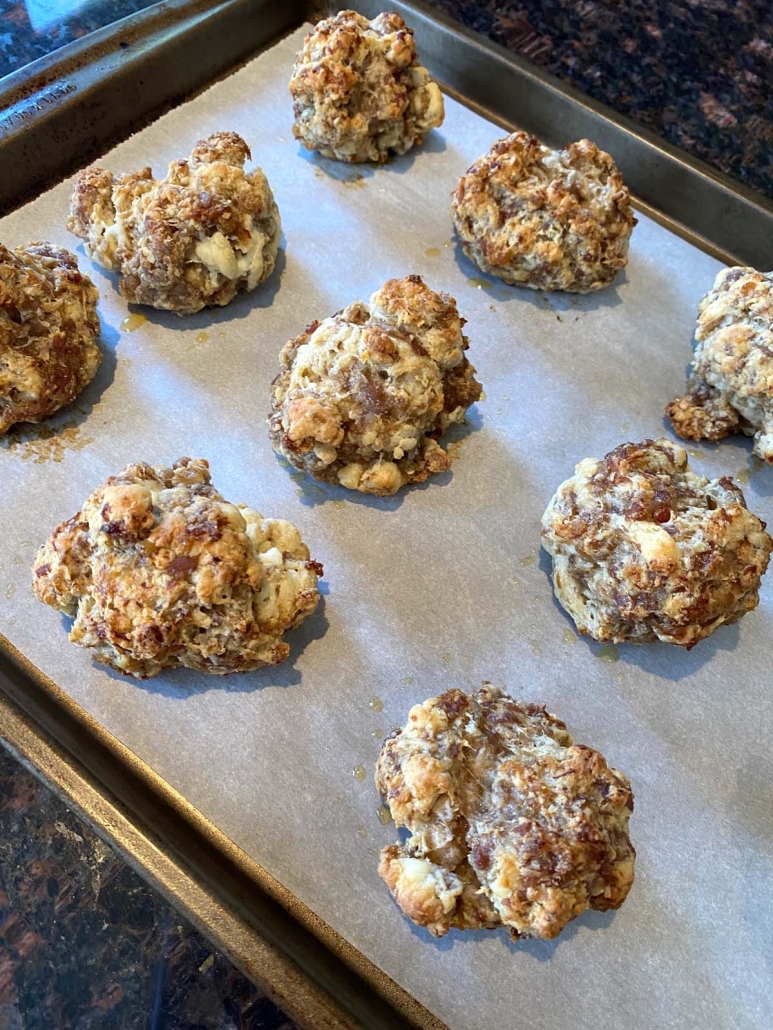 Sausage Balls With Cream Cheese on a baking sheet