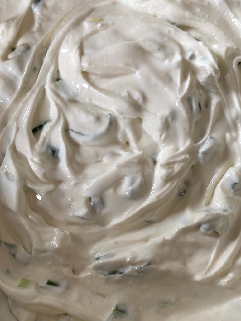close-up of easy recipe sour cream and onion dip