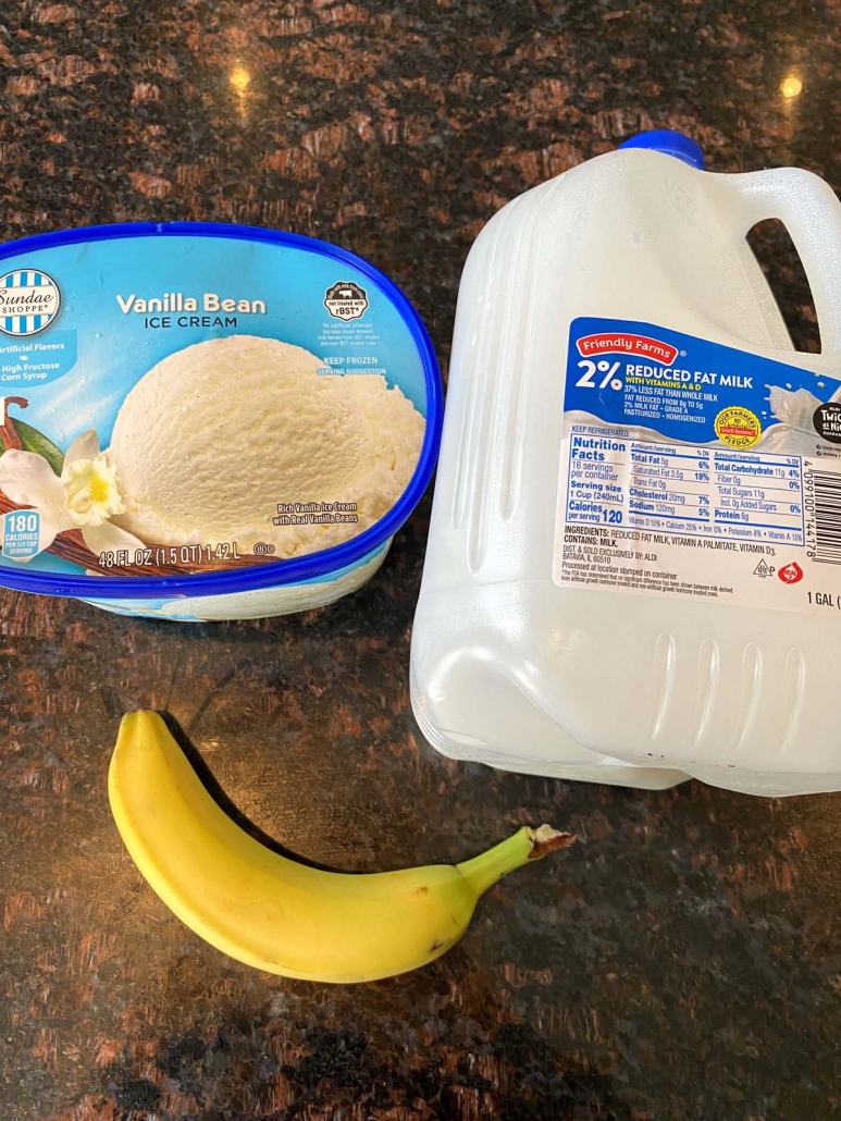 banana, vanilla ice cream, and milk
