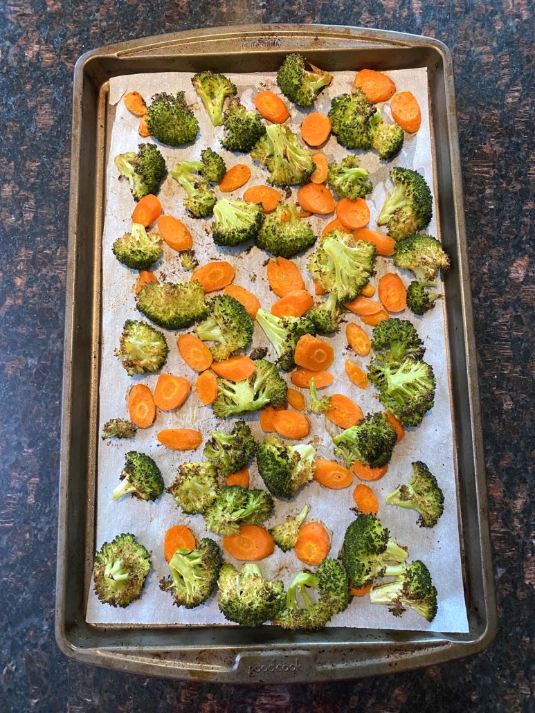 tray of Roasted Broccoli And Carrots