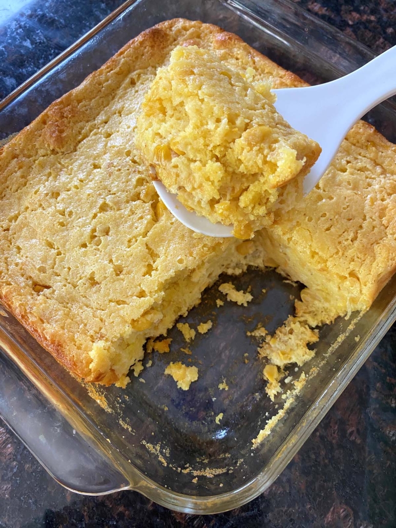 spatula with piece of Cornbread Casserole