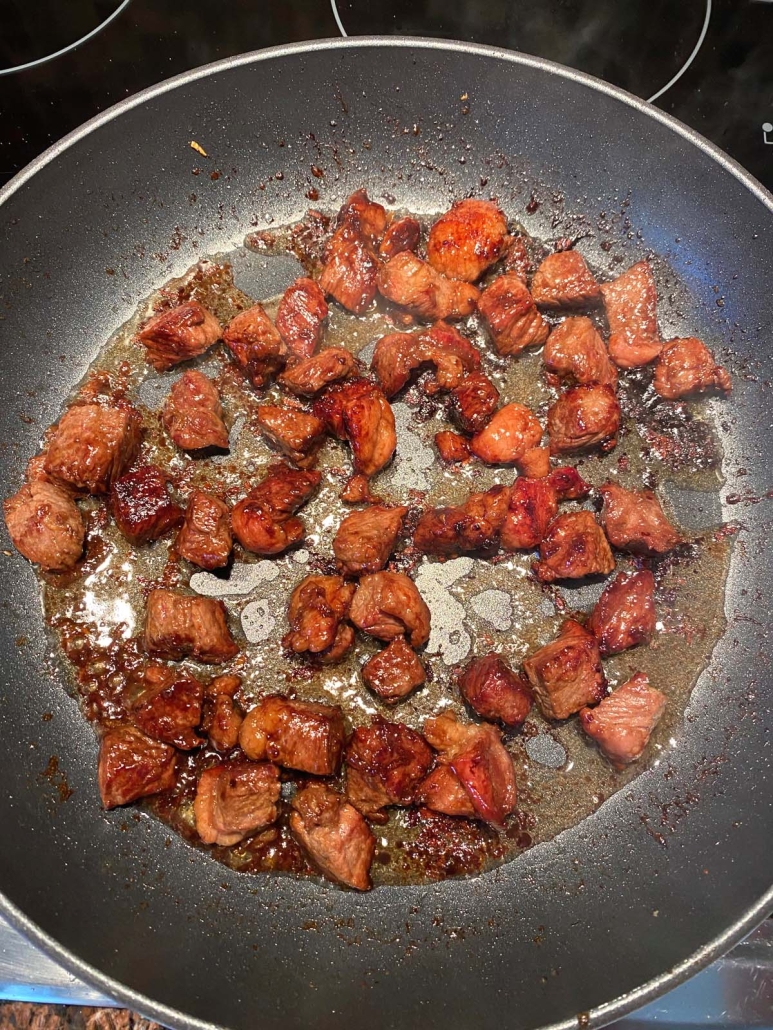 Hibachi Steak in a skillet