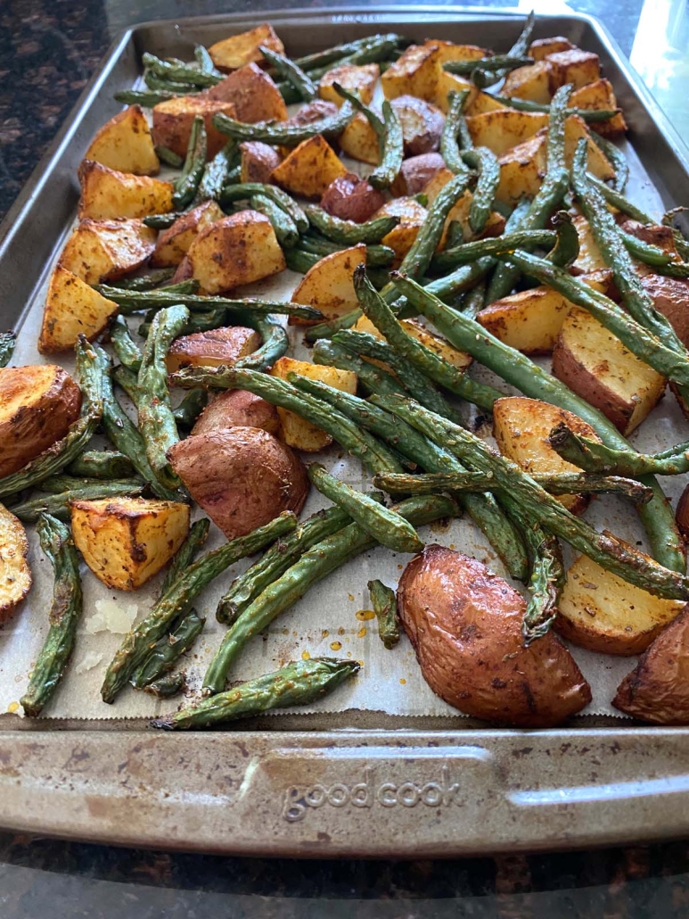 Roasted Potatoes And Green Beans baked in the oven