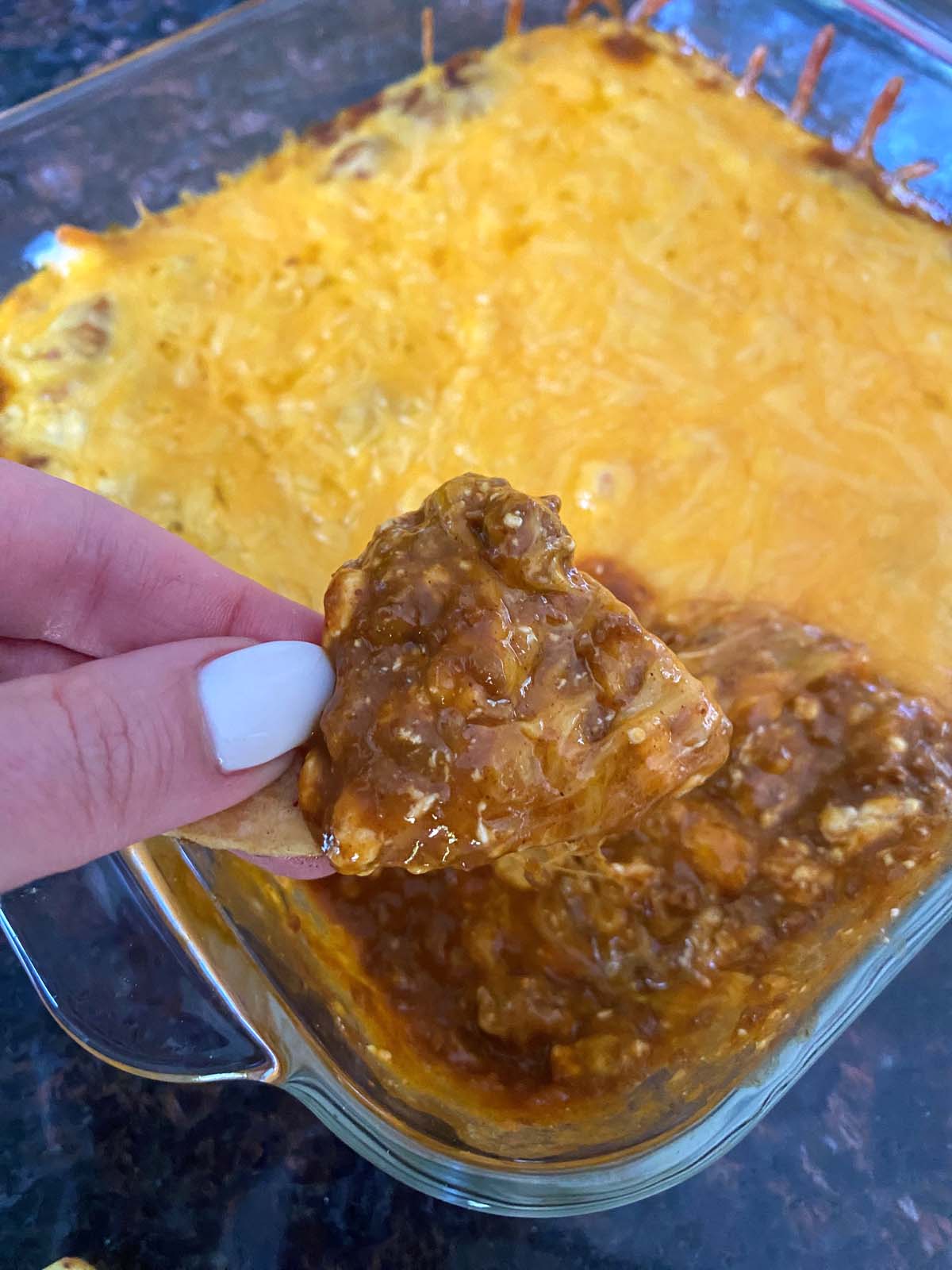 Dish of Skyline chili dip. 