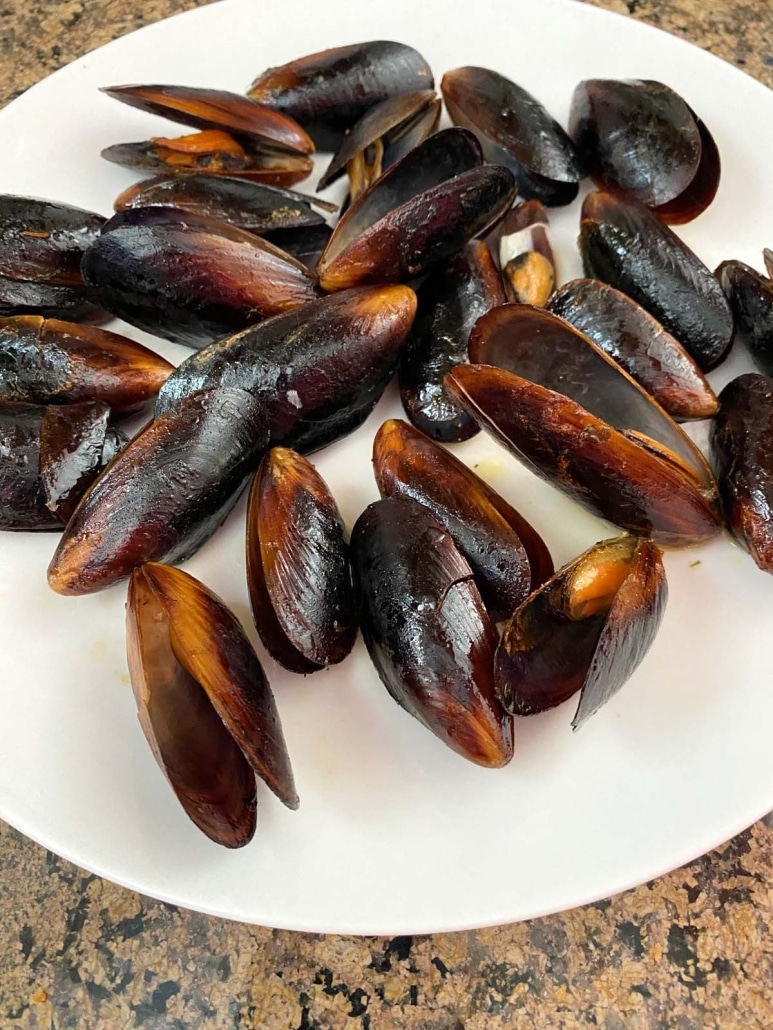 heated mussels on a plate