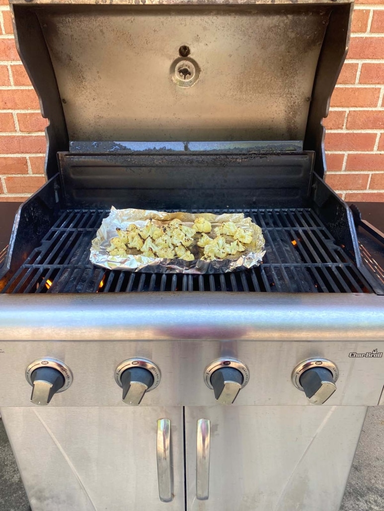 grill opened to show cooking florets