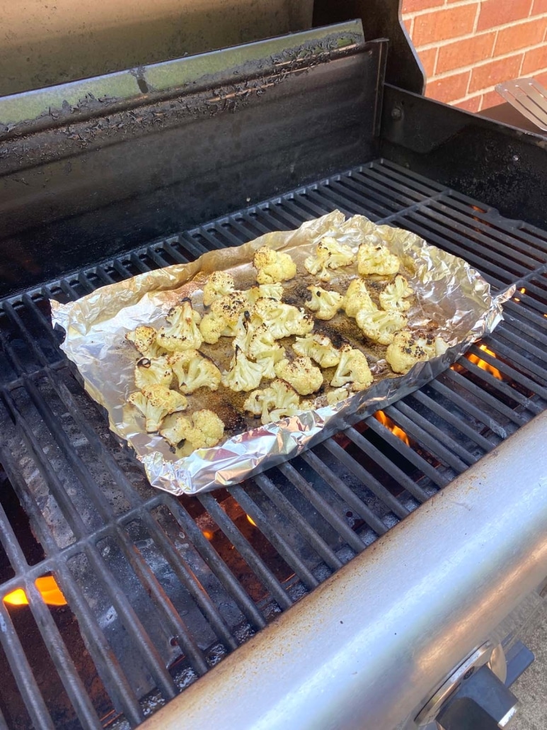 Grilled Cauliflower Florets cooking In Foil