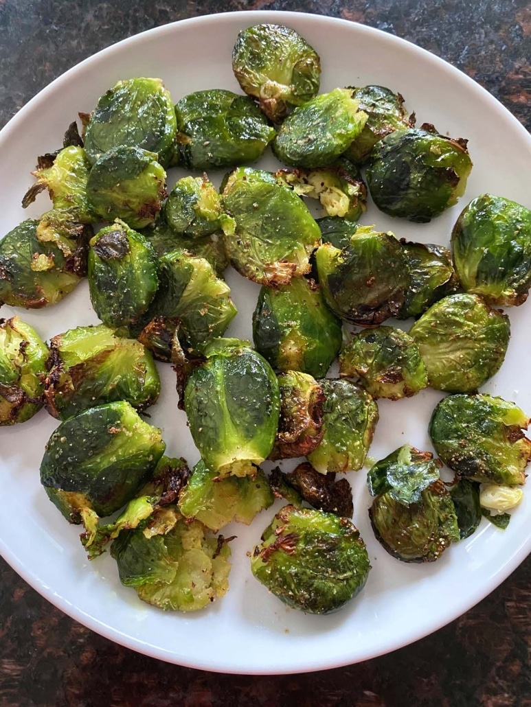 Air Fryer Smashes Brussels Sprouts on a plate