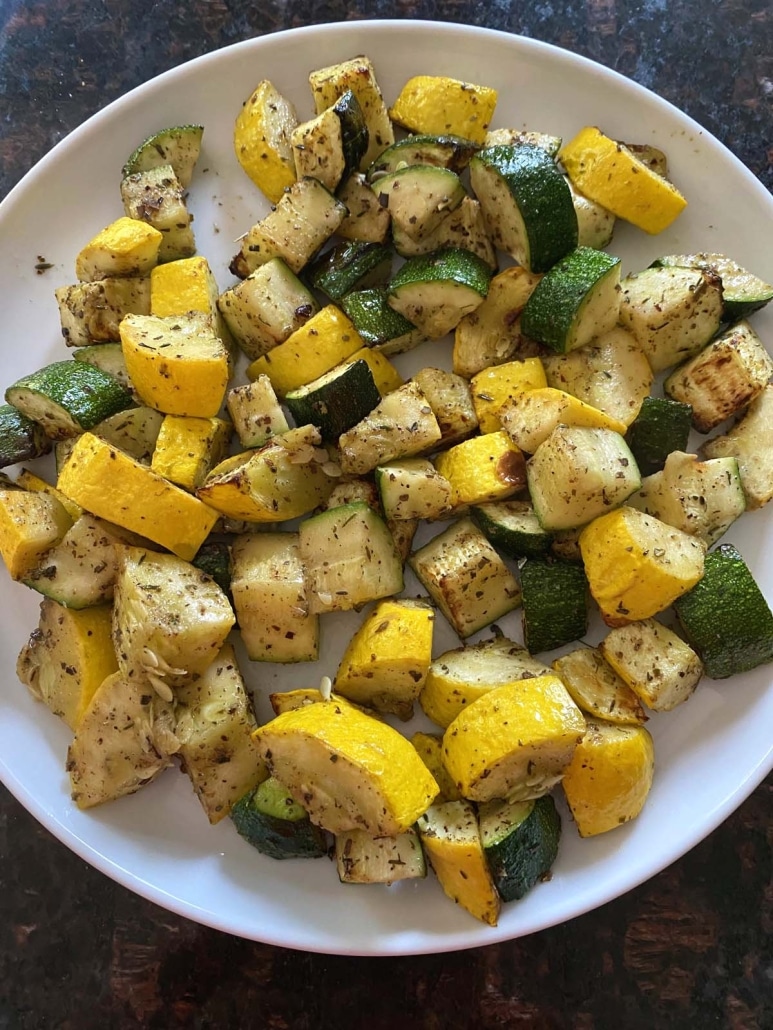 plate with seasoned zucchini and squash