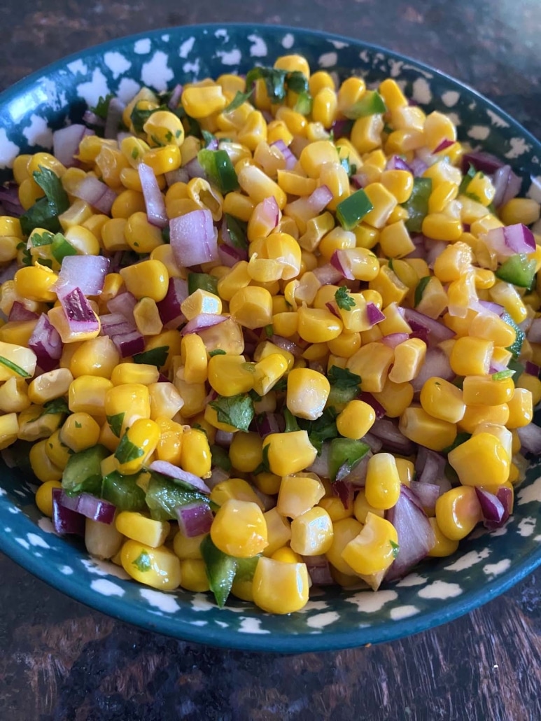 fresh corn salsa in a bowl