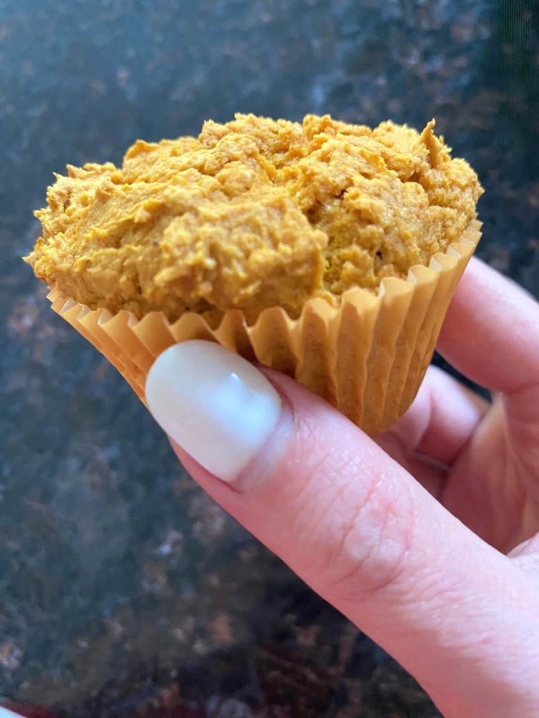 hand holding easy bake pumpkin muffin
