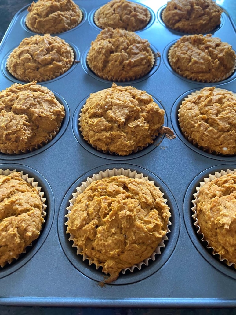 tray of 2-Ingredient Pumpkin Muffins With Cake Mix