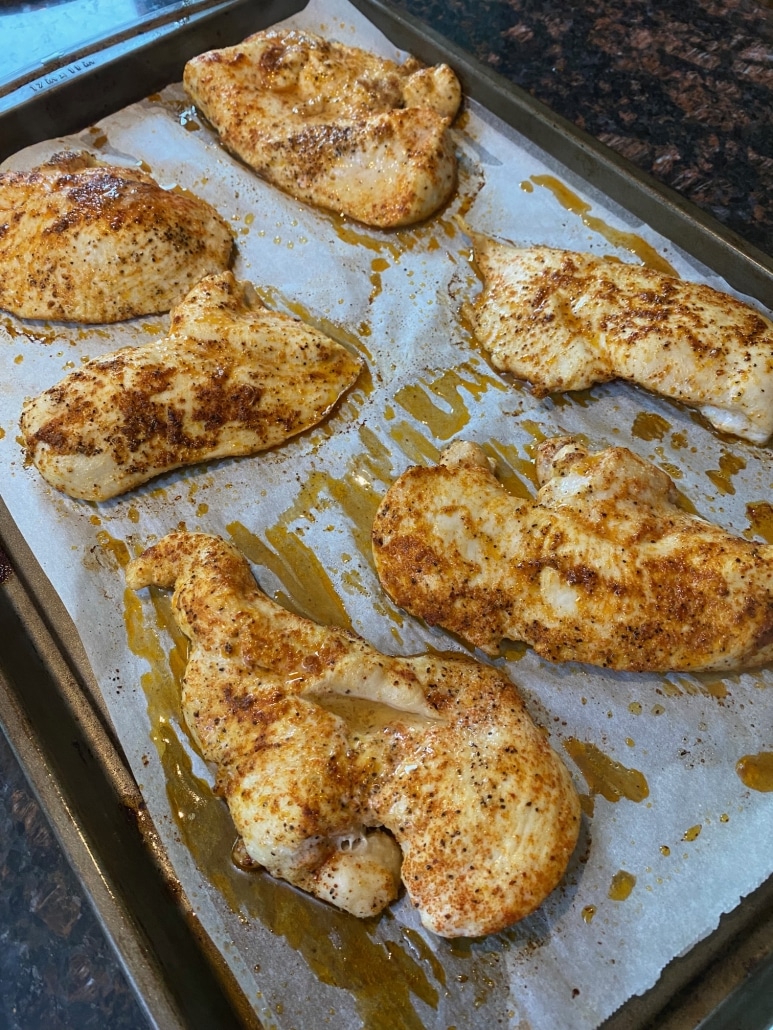 thinly sliced chicken breast seasoned and baked