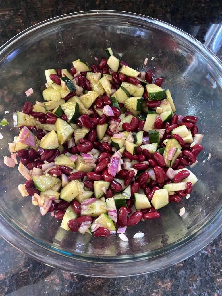 Kidney Bean Salad topped with olive oil and balsamic vinegar