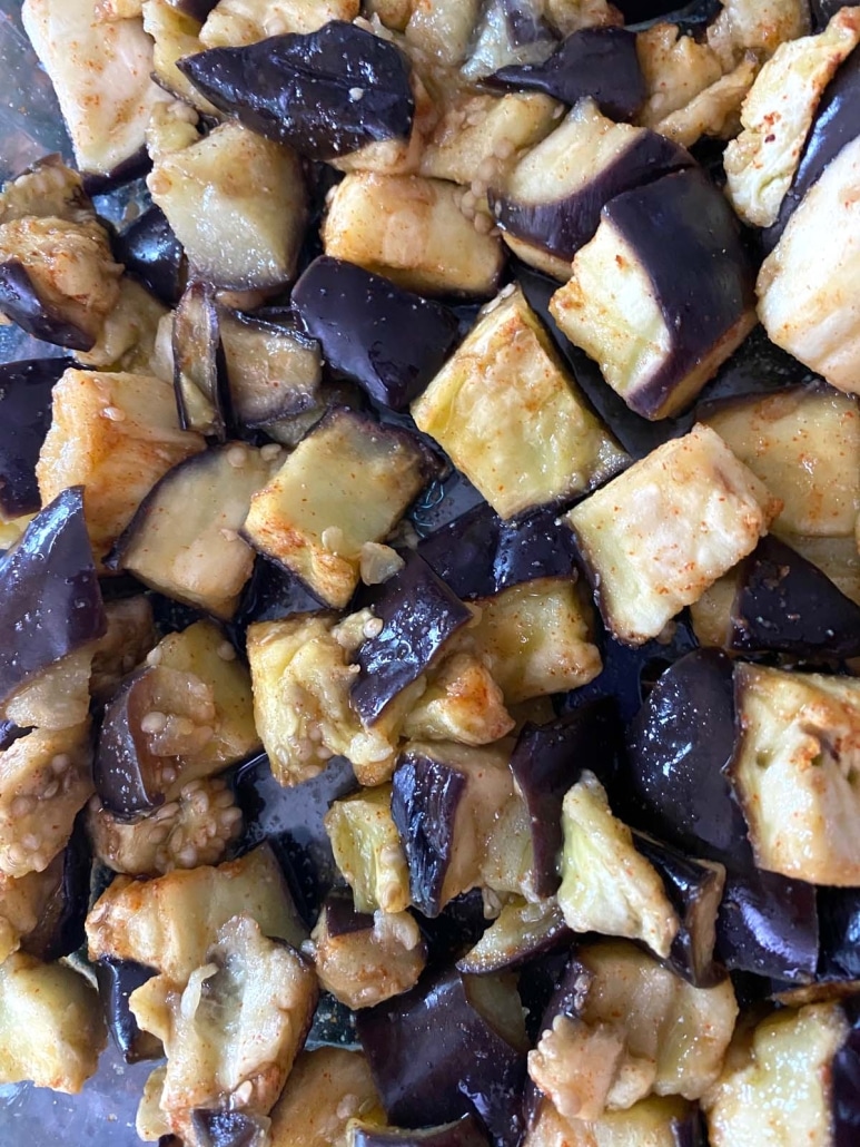 close-up of cooked eggplant