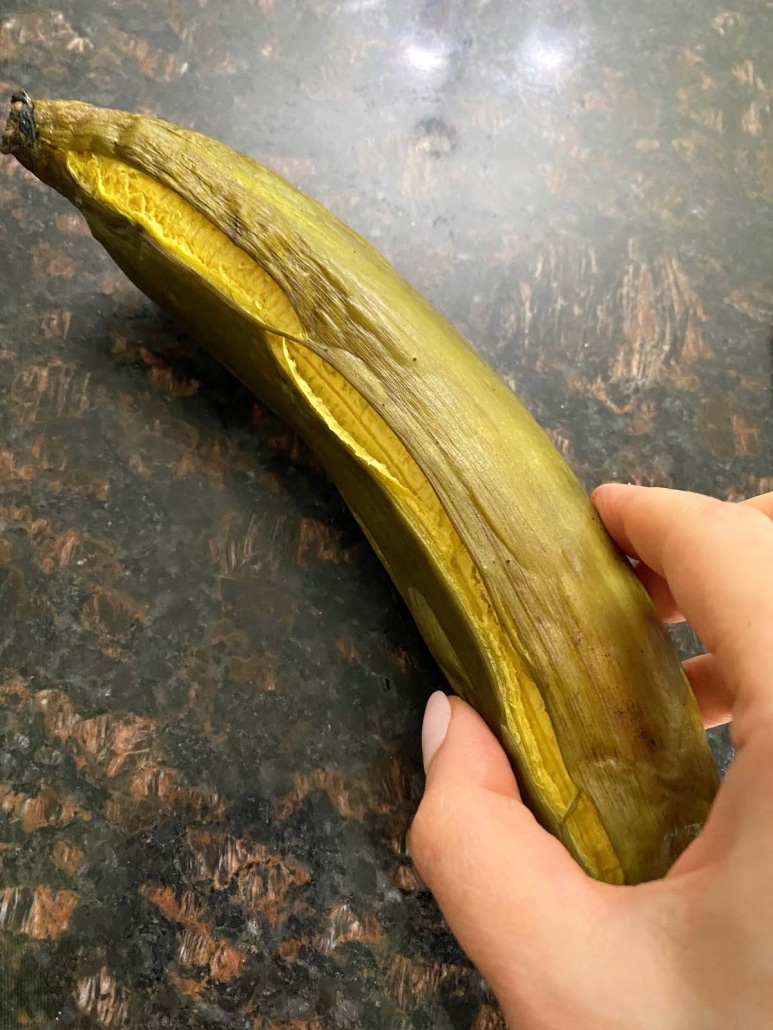 hand holding microwaved plantain