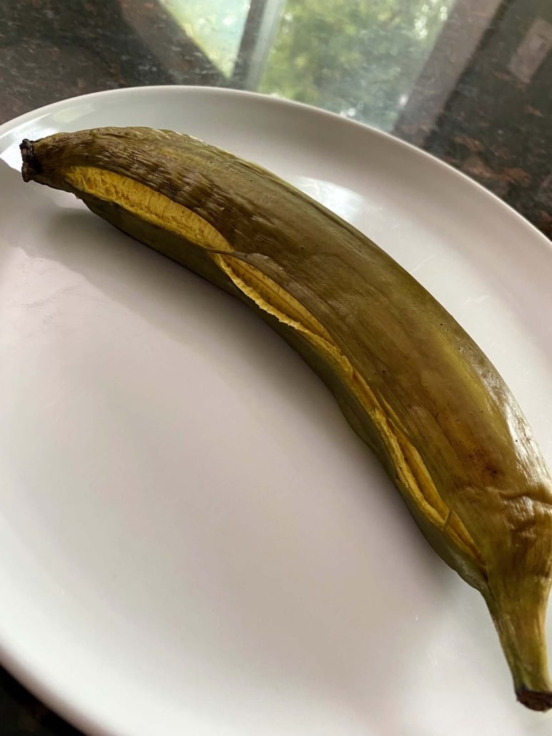 microwaved plantain with split down the side