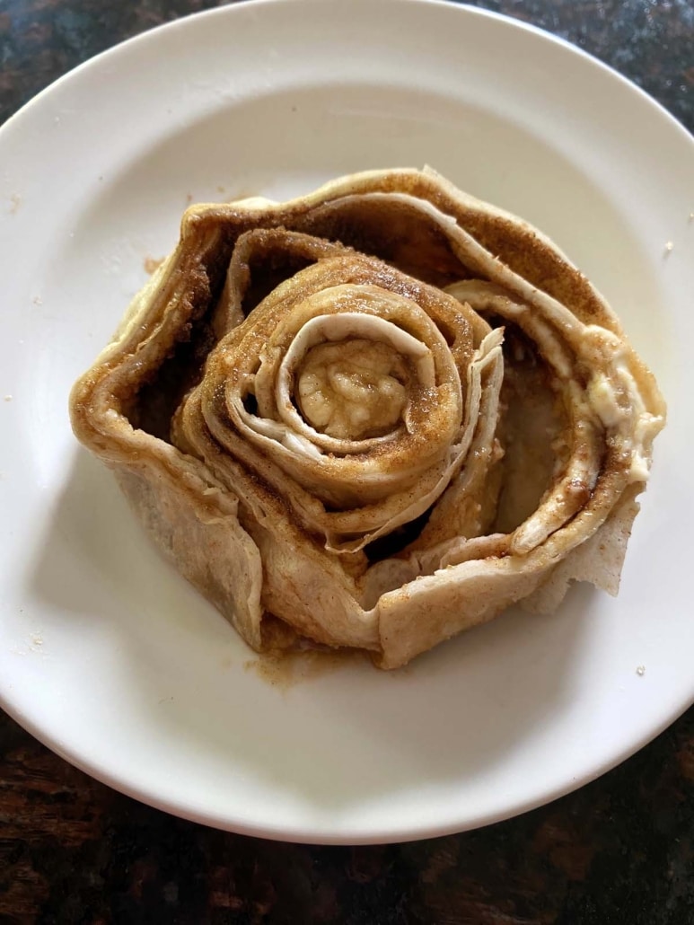 tortilla cinnamon roll on a plate