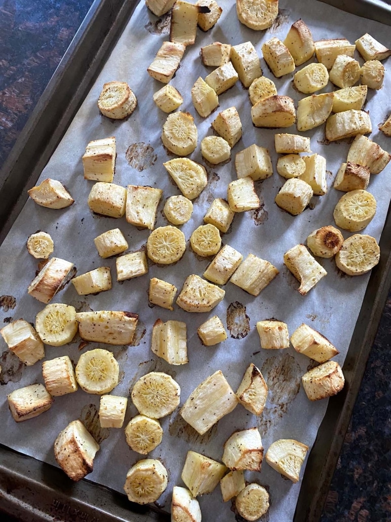 golden brown Roasted Parsnips
