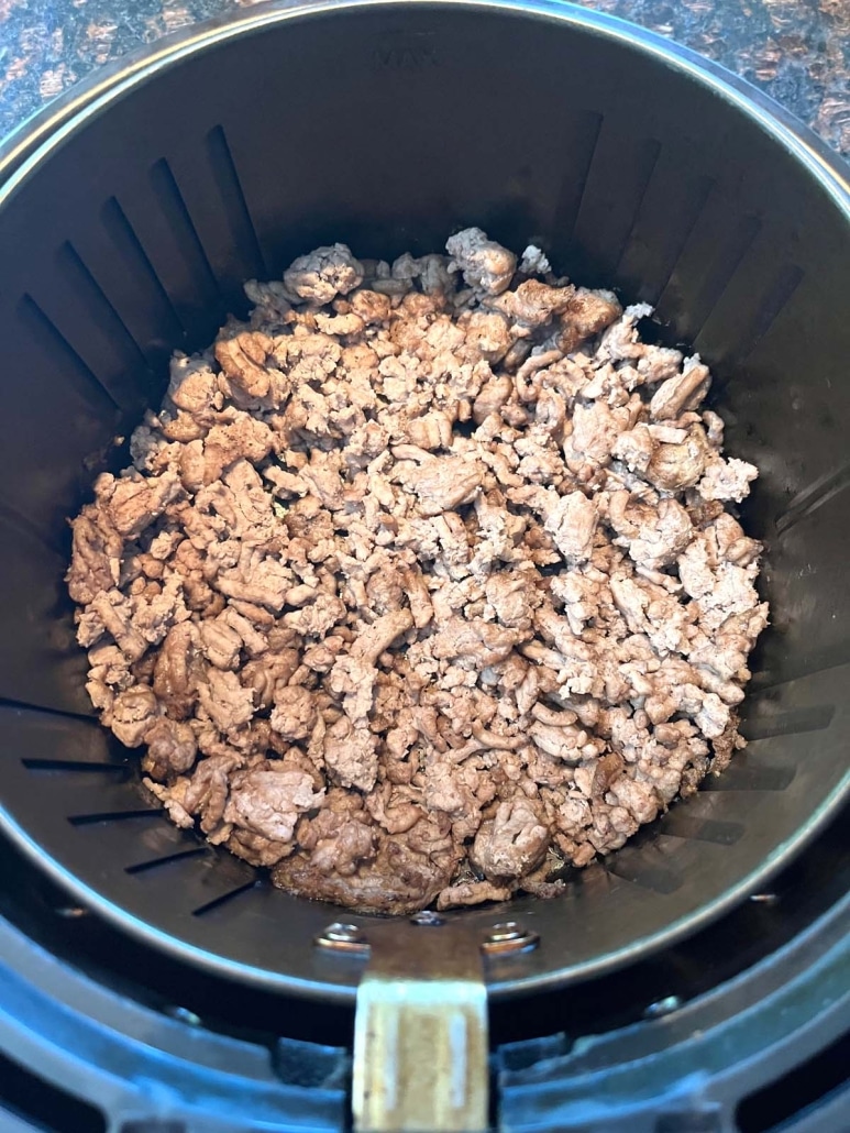 perfectly cooked and seasoned air fryer ground turkey