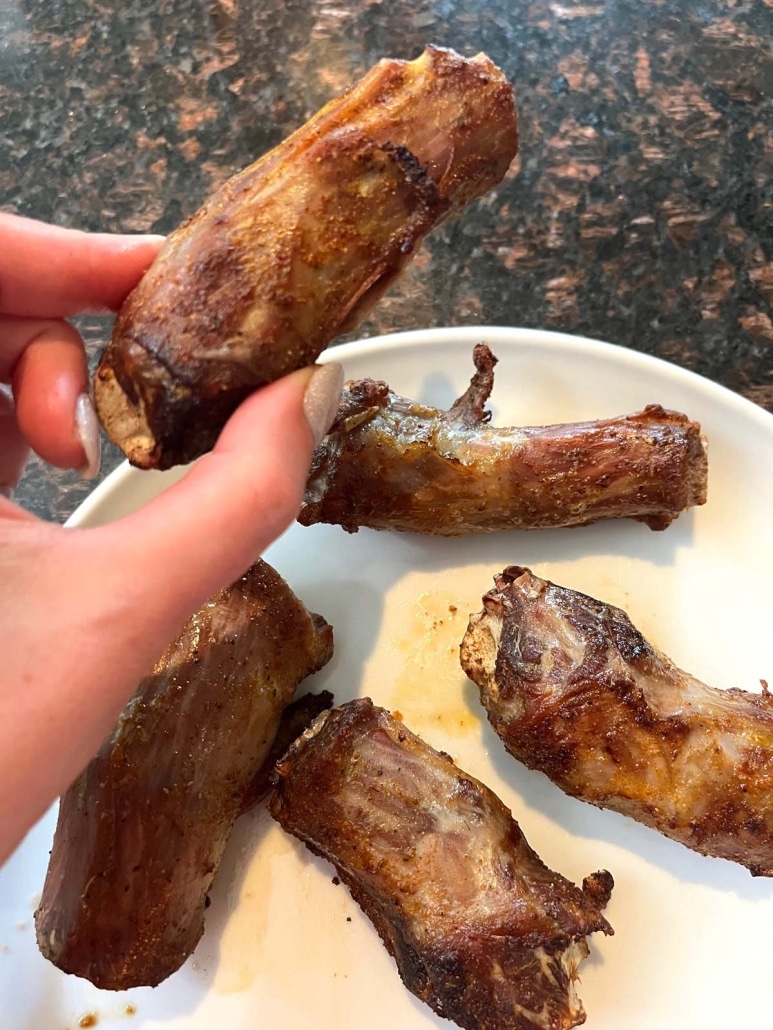 hand holding Air Fryer Turkey Neck