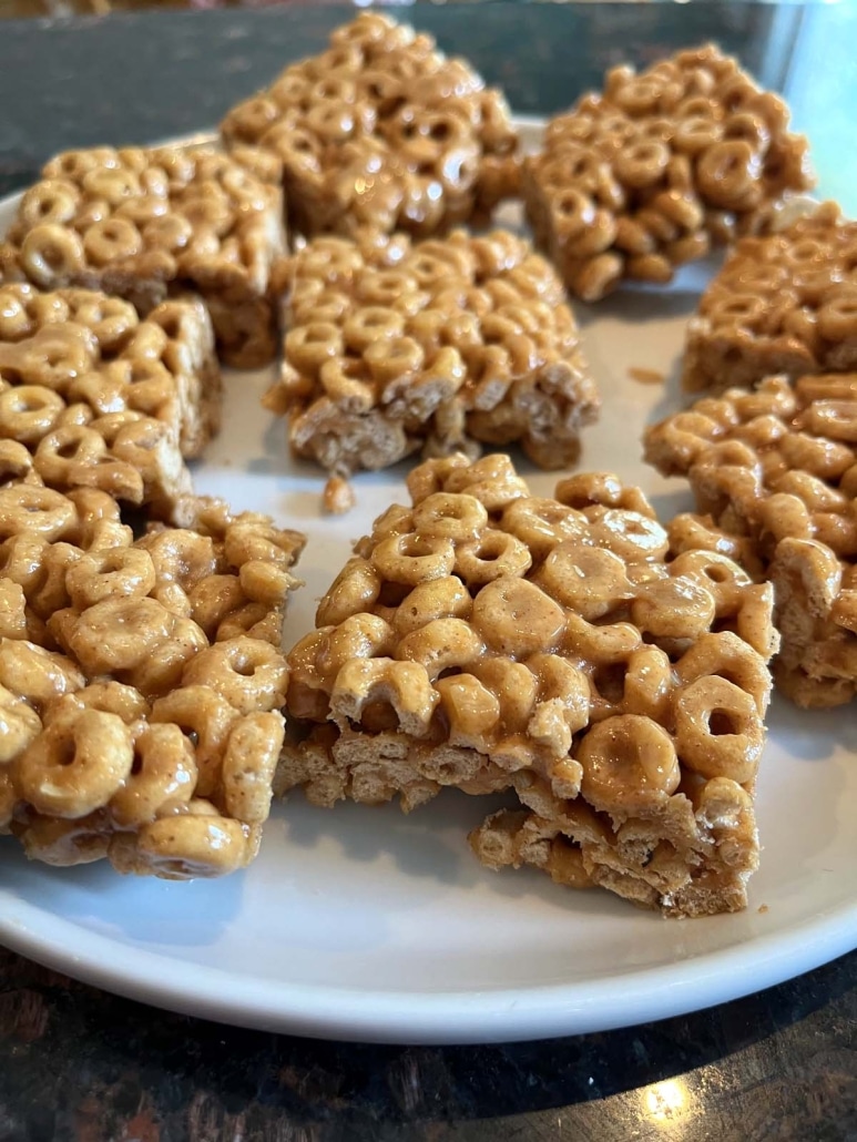 crunchy and tasty Cheerios Peanut Butter Bars on a plate
