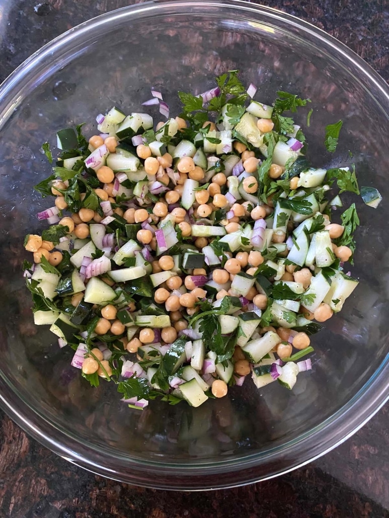 refreshing Cucumber Chickpea Salad in a big bowl